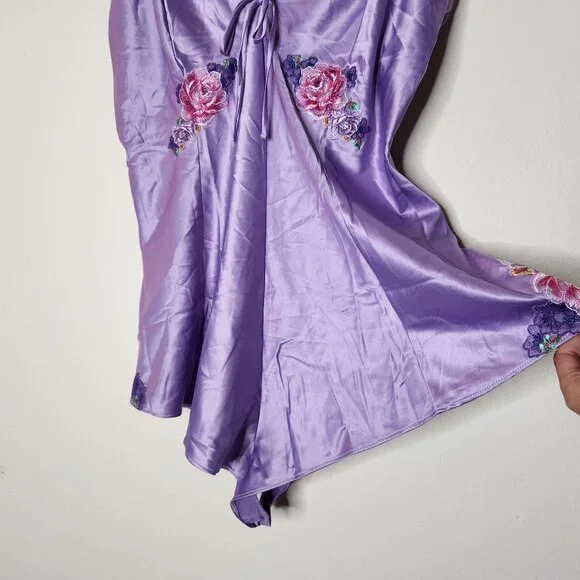 Victorias Secret Floral Embroidery Stretch Satin Romper Bodysuit Sexy Medium - Picture 5 of 10